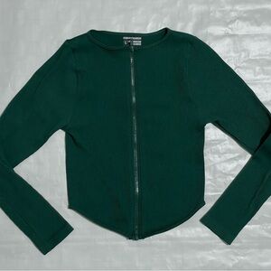 PrettyLittleThing Forest Green Ribbed Double Zip Top